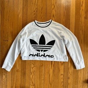 Small White Adidas Sweatshirt with Black Logo.